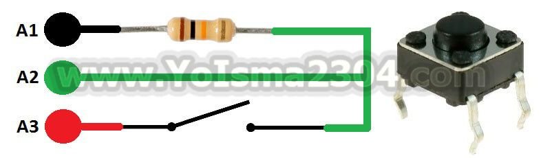 Pulsadores y botones con función de interruptor en Arduino - Esquema eléctrico